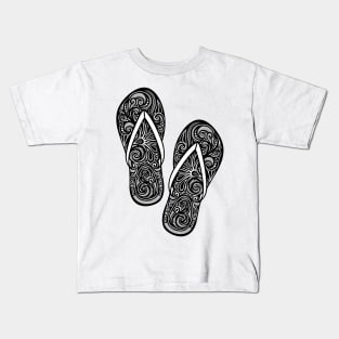 Decorative Pair of Flip-flops with Doodle Ornament Kids T-Shirt